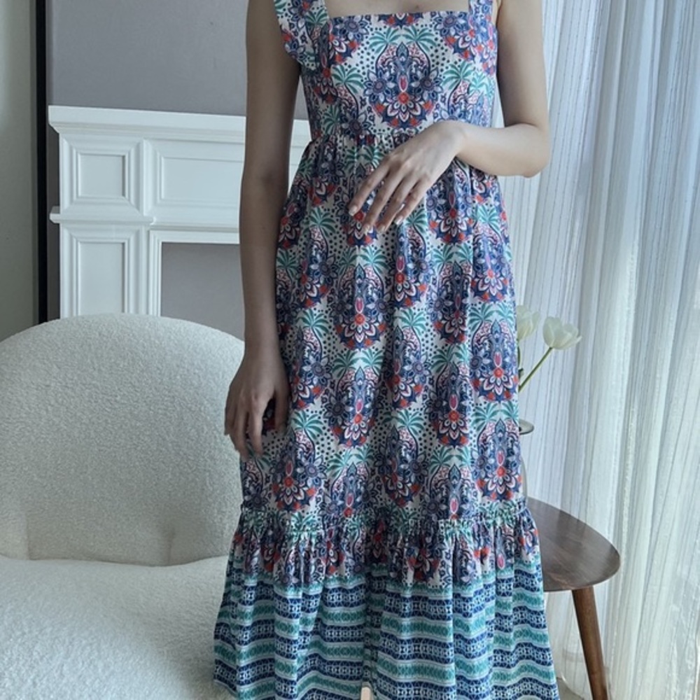 Cara Cara Campbell Dress Palm Medallion Teal NWT